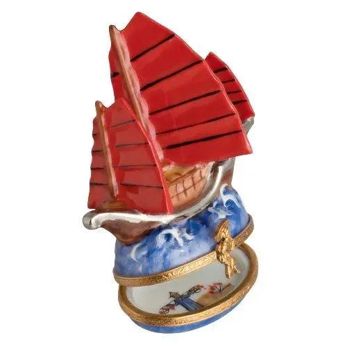 Chinese Junk Artoria Porcelain Limoges World Travel French Trinket Box