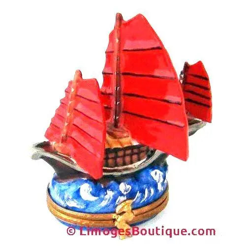 Chinese Junk Artoria Porcelain Limoges World Travel French Trinket Box