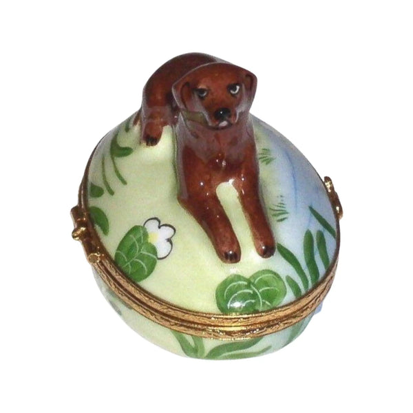 Chocolate Labrador Dog Porcelain Limoges Dog French Trinket Box