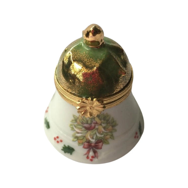 Christmas Bell w Decal Porcelain Limoges xmas theme French Trinket Box