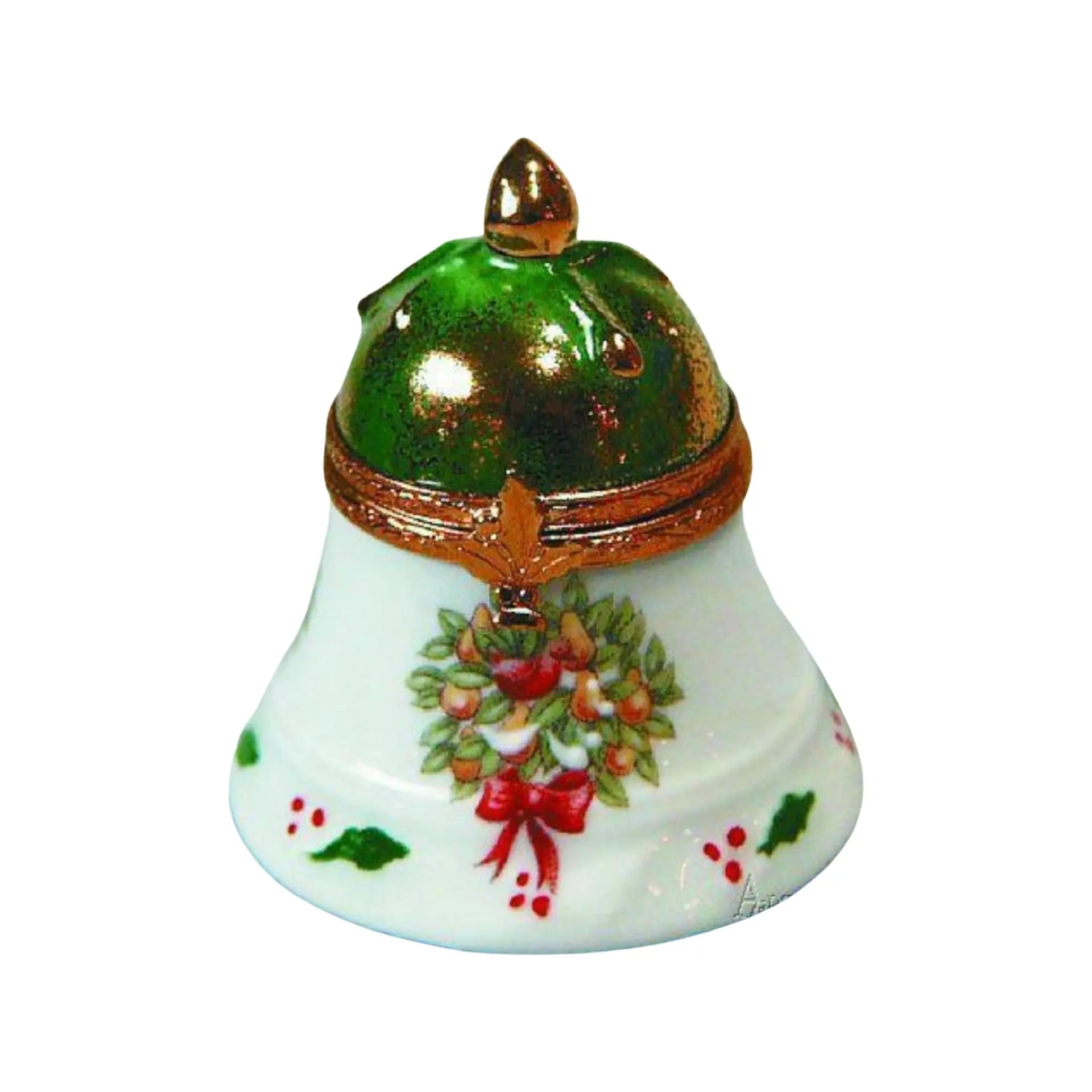 Christmas Bell w Decal Porcelain Limoges xmas theme French Trinket Box
