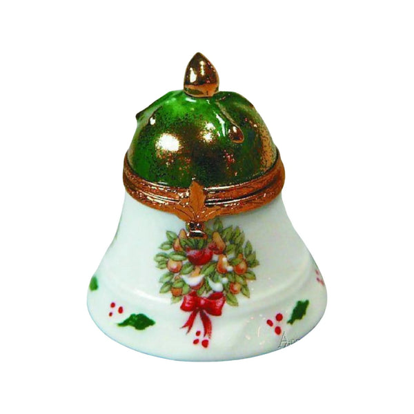 Christmas Bell w Decal Porcelain Limoges xmas theme French Trinket Box