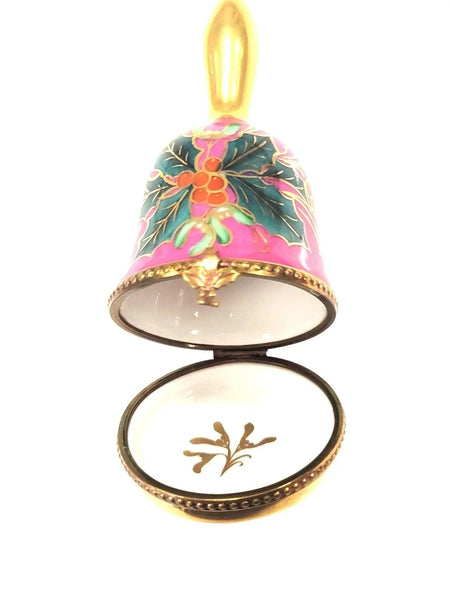 Christmas Holly Bell Box Porcelain Limoges xmas French Trinket Box