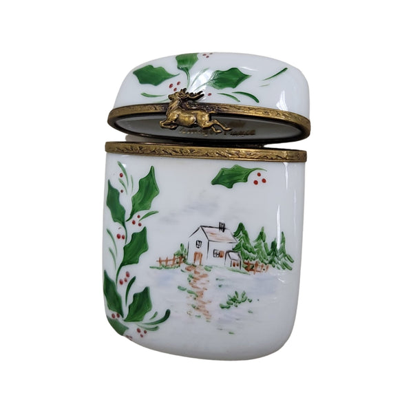Christmas Holly Porcelain Trinket Box Porcelain Limoges xmas French Trinket Box