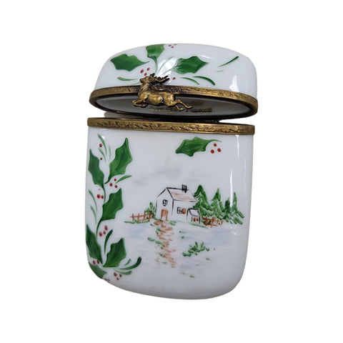 Christmas Holly Porcelain Trinket Box Porcelain Limoges xmas French Trinket Box