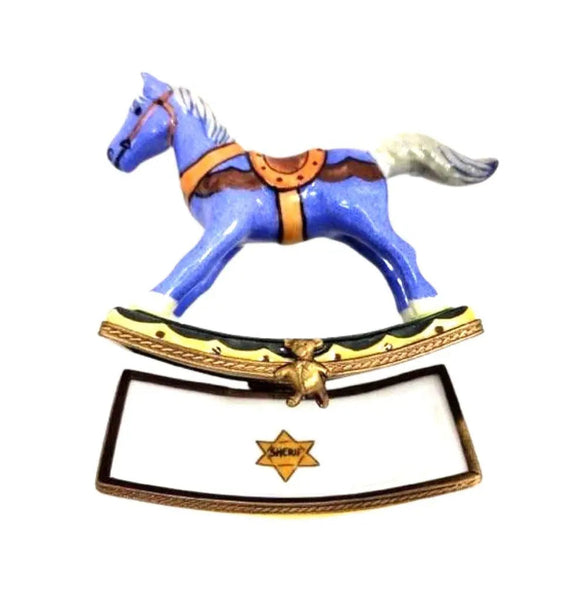 Christmas Sheriff Rocking Horse Porcelain Limoges xmas baby French Trinket Box