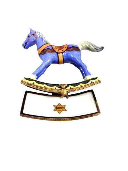 Christmas Sheriff Rocking Horse Porcelain Limoges xmas baby French Trinket Box