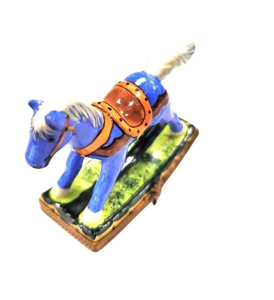 Christmas Sheriff Rocking Horse Porcelain Limoges xmas baby French Trinket Box