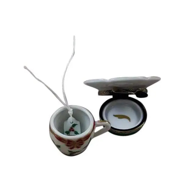 Christmas Teacup with Tea Porcelain Limoges Xmas Theme China French Trinket Box