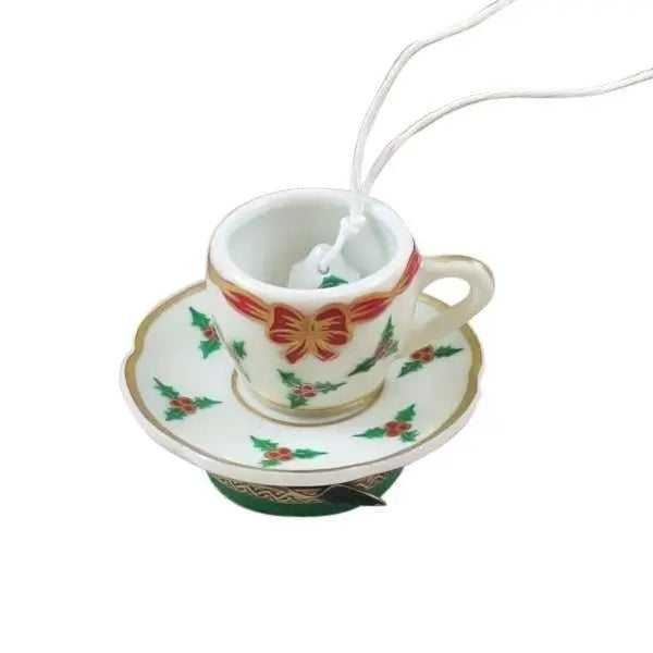 Christmas Teacup with Tea Porcelain Limoges Xmas Theme China French Trinket Box