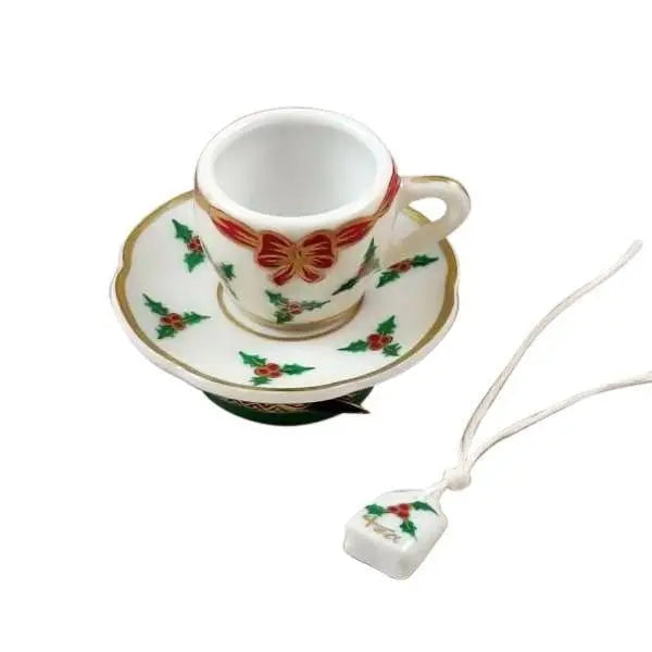 Christmas Teacup with Tea Porcelain Limoges Xmas Theme China French Trinket Box
