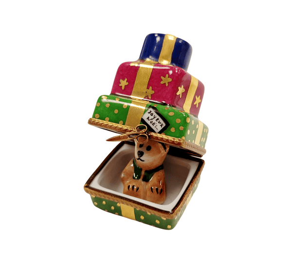 Christmas Teddy Bear Gift Box Porcelain Limoges xmas theme teddy French Trinket Box