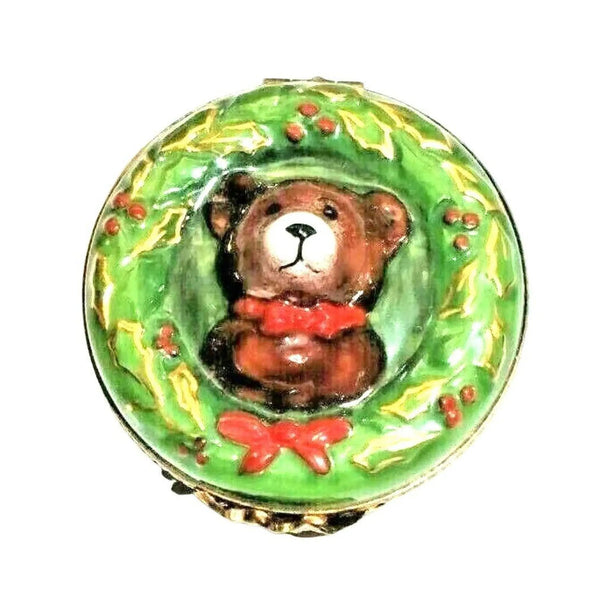 Christmas Teddy Bear Treasure Porcelain Limoges xmas theme teddy French Trinket Box