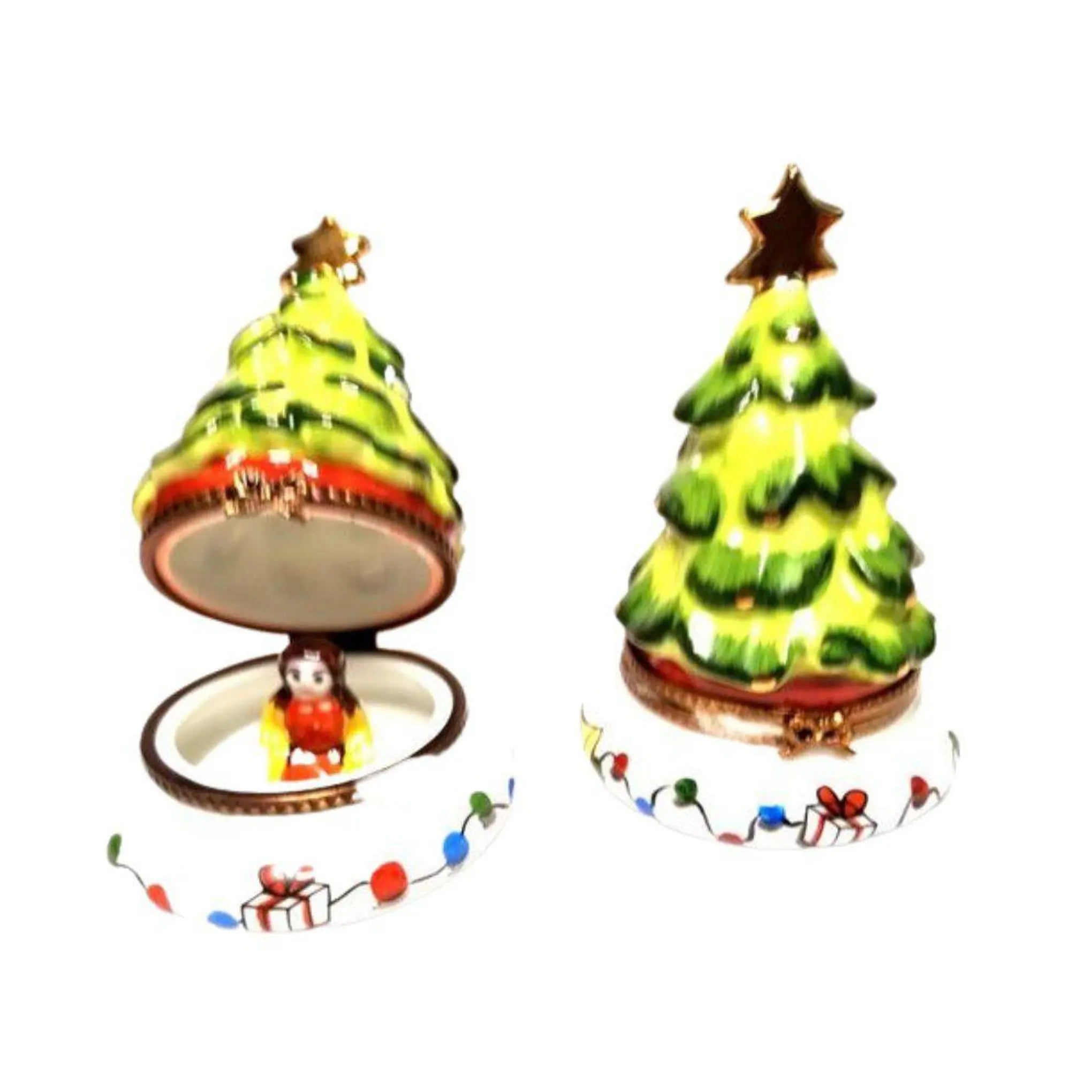 Christmas Tree Doll Surprise Box Porcelain Limoges xmas Limoges Porcelain Boxes Christmas Tree French Trinket Box