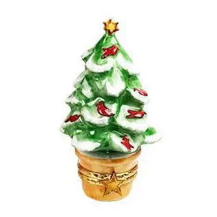 Christmas Tree w Cardinals Christmas Cardinal Porcelain Limoges Christmas Tree French Trinket Box
