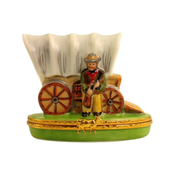 Chuck Wagon Old West American Porcelain Limoges vehicle French Trinket Box