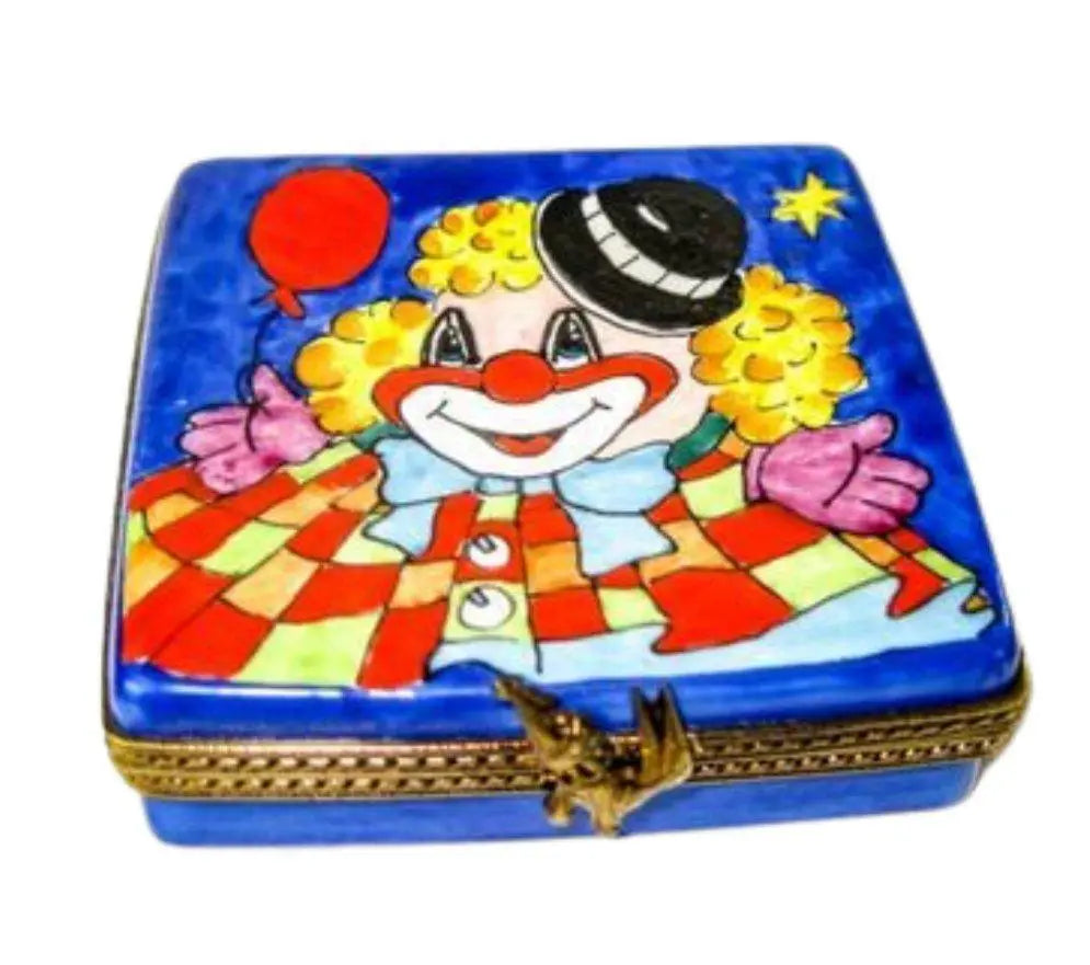 Circus Clown w Balloon on Flat Porcelain Limoges Circus Clown French Trinket Box