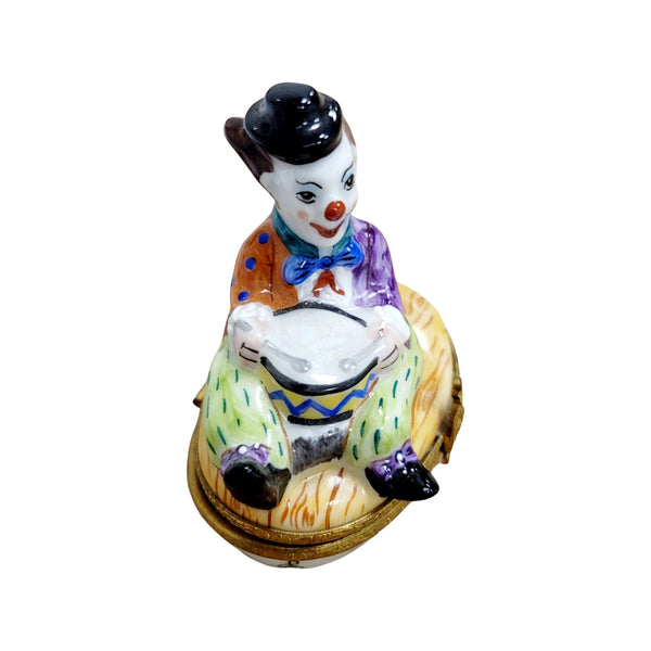 Circus Clown Drum Trinket Box Porcelain Limoges Circus Clown French Trinket Box
