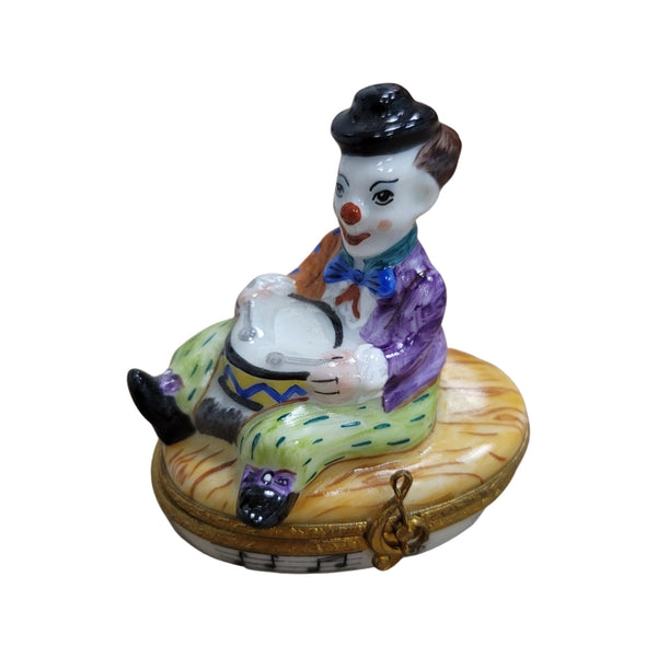 Circus Clown Drum Trinket Box Porcelain Limoges Circus Clown French Trinket Box