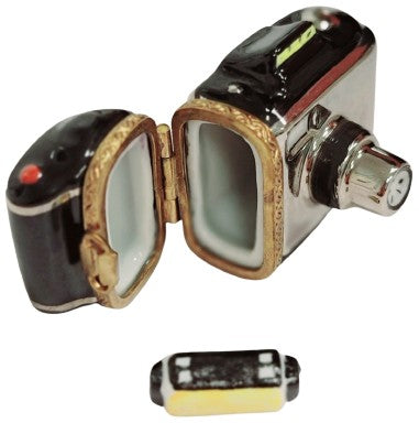 Classic 35mm Black Camera Box Porcelain Limoges beach travel French Trinket Box