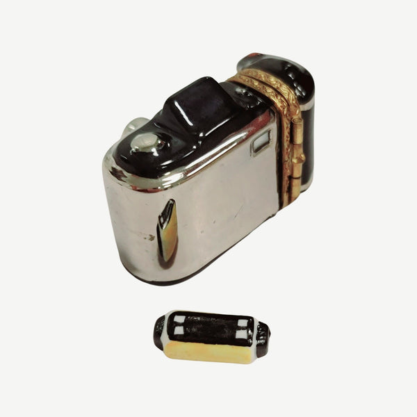 Classic 35mm Black Camera Box Porcelain Limoges beach travel French Trinket Box