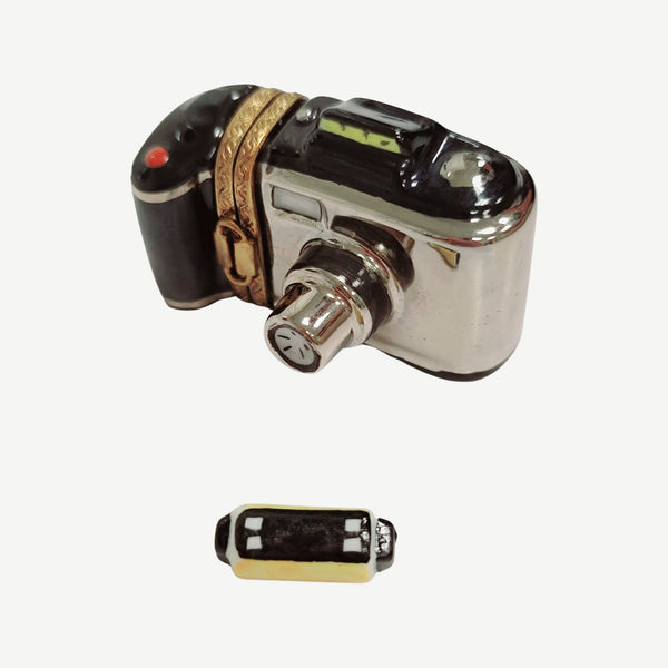 Classic 35mm Black Camera Box Porcelain Limoges beach travel French Trinket Box