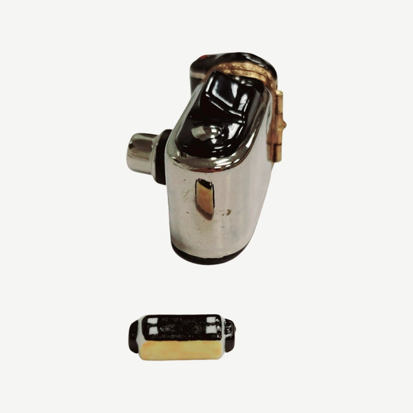 Classic 35mm Black Camera Box Porcelain Limoges beach travel French Trinket Box