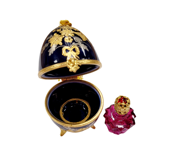 Cobalt Blue Elegance Perfume Holder Porcelain Limoges Perfume egg French Trinket Box