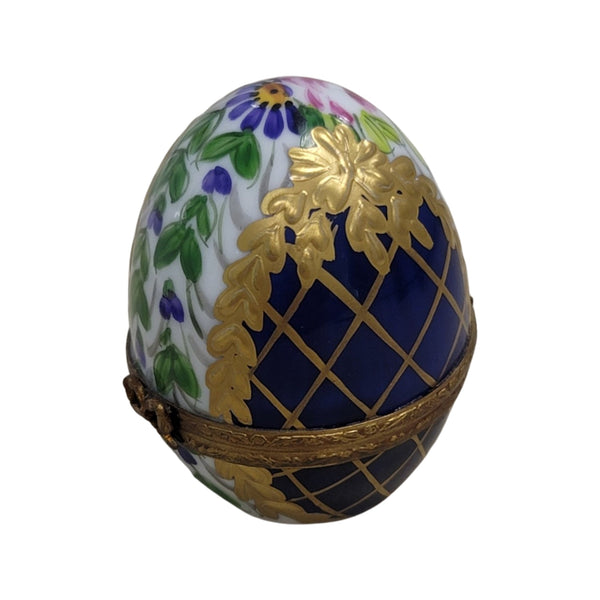 Cobalt Blue Gold Egg Treasure Porcelain Limoges traditional egg LIMOGES BOXES French Trinket Box