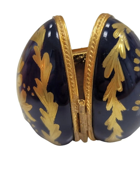 Cobalt Blue Gold Limoges Frame Porcelain Limoges egg French Trinket Box