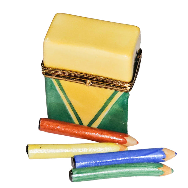 Colorful Crayon Box Figurine Porcelain Limoges fine art Baby LIMOGES BOXES French Trinket Box