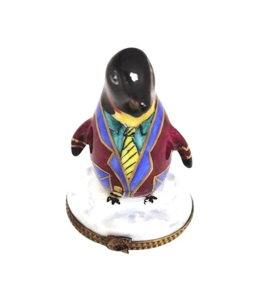 Colorful Tuxedo Penguin Figurine Porcelain Limoges xmas bird birds special winter travel LIMOGES BOXES French Trinket Box