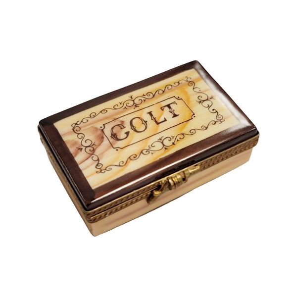 Colt 45 Sheriff Badge Figurine Porcelain Limoges sports men professional French Trinket Box