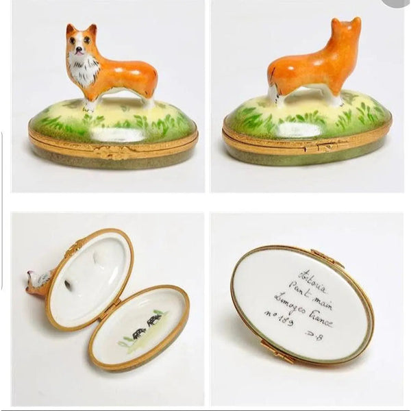 Corgi Dog Porcelain Limoges Dog French Trinket Box