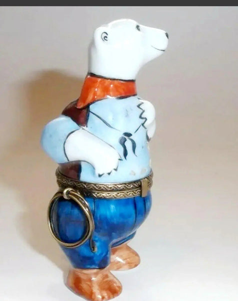 Cowboy Polar Bear Porcelain Limoges Bear sports fairy French Trinket Box