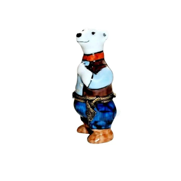 Cowboy Polar Bear Porcelain Limoges Bear sports fairy French Trinket Box