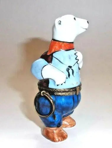 Cowboy Polar Bear Porcelain Limoges Bear sports fairy French Trinket Box