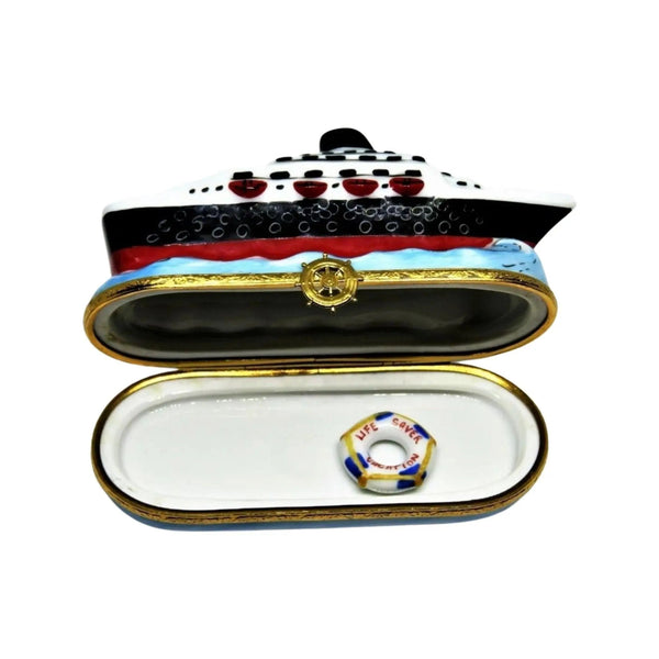 Cruise Ship Porcelain Limoges Travel Vehicle Ocean beach French Trinket Box