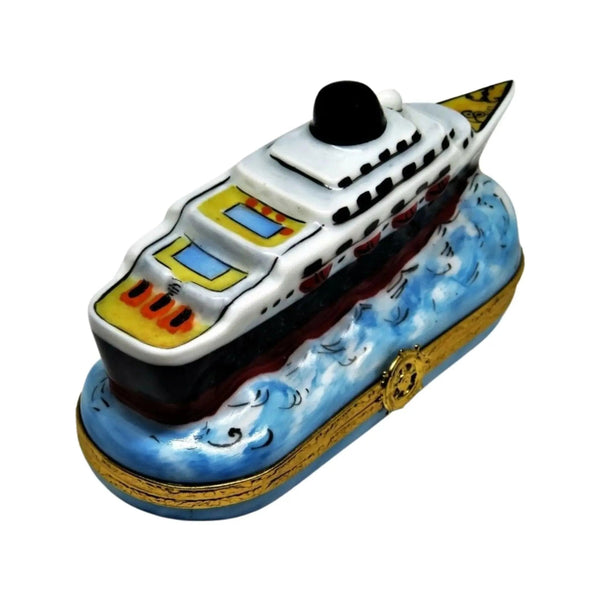 Cruise Ship Porcelain Limoges Travel Vehicle Ocean beach French Trinket Box