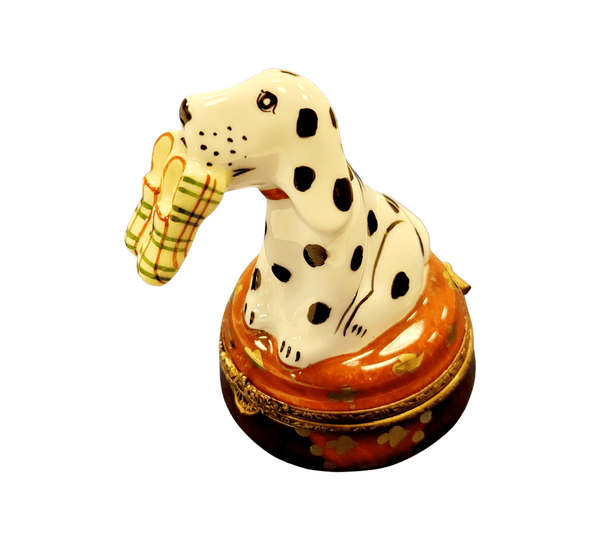 Dalmatian Dog Figurine with Slippers Porcelain Limoges Dog LIMOGES BOXES French Trinket Box