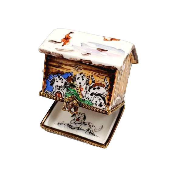 Dalmatian Dog Winter Retreat Porcelain Limoges dog winter French Trinket Box