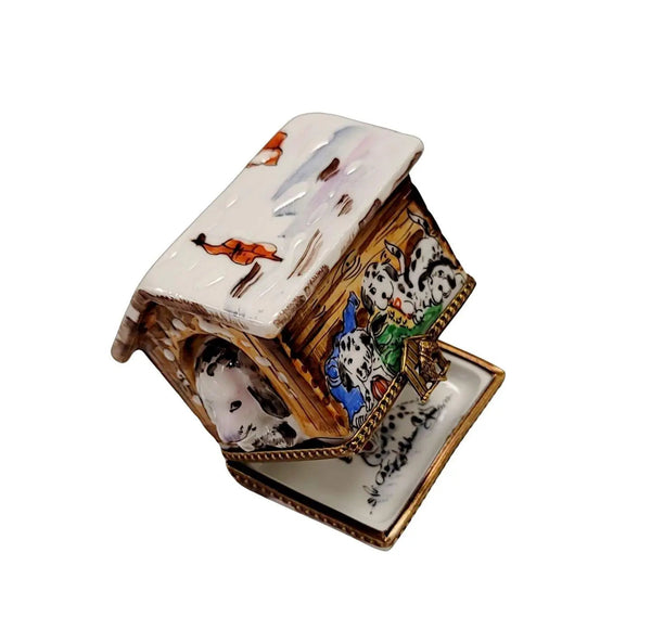 Dalmatian Dog Winter Retreat Porcelain Limoges dog winter French Trinket Box
