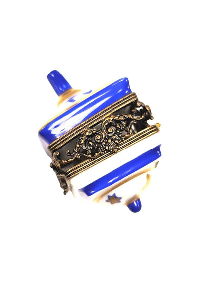Dazzling White Brass Dreidel Box Porcelain Limoges Religion Christian French Trinket Box