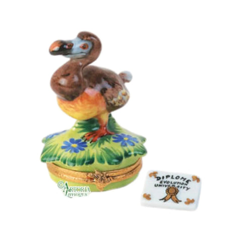 Dodo Bird Diploma Graduation with Diploma inside Porcelain Limoges Bird Graduation French Trinket Box