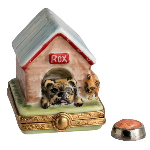 Dog House Porcelain Limoges Dog French Trinket Box