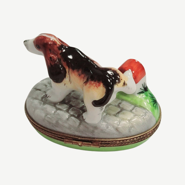 Dog Peeing on Paris Mile Marker Porcelain Limoges dog limoges box French Trinket Box