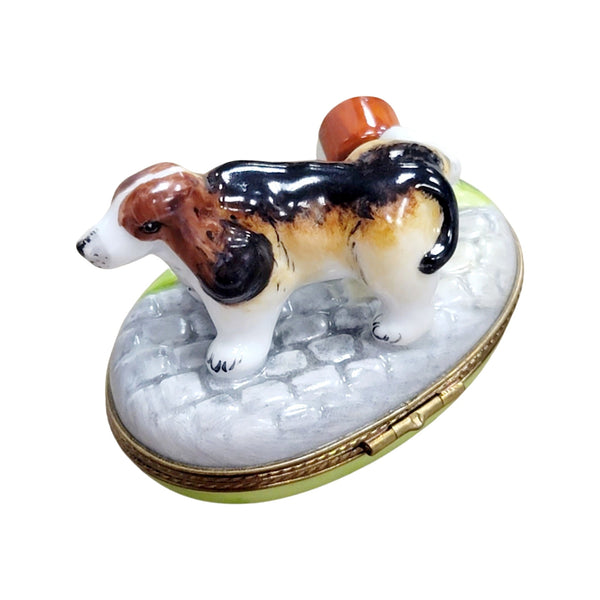 Dog Peeing on Paris Mile Marker Porcelain Limoges dog limoges box French Trinket Box