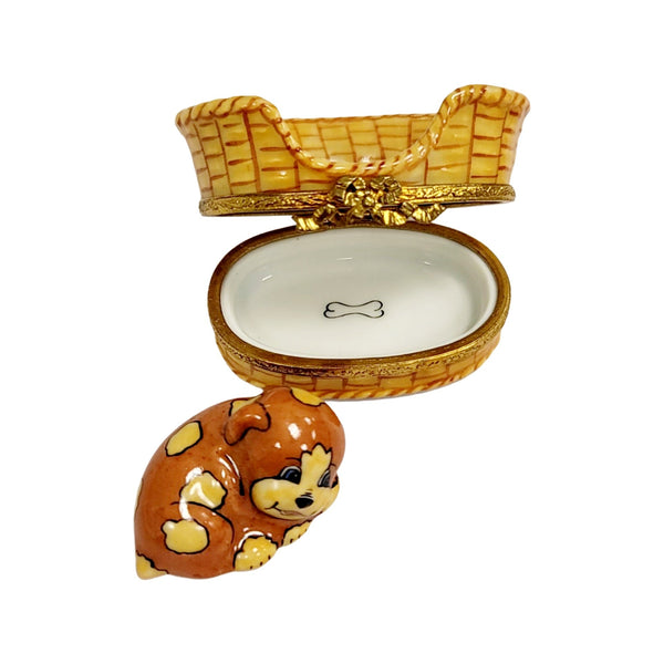 Charming Dog in Basket Decor Porcelain Limoges dog limoges box French Trinket Box