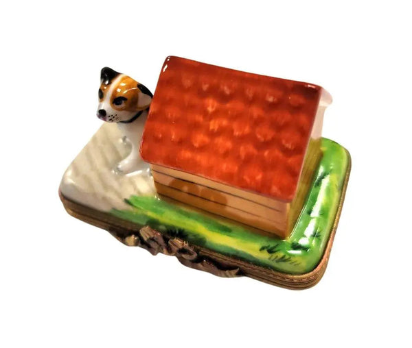 Dog in Cozy Doghouse Limoges Box Porcelain Limoges dog French Trinket Box