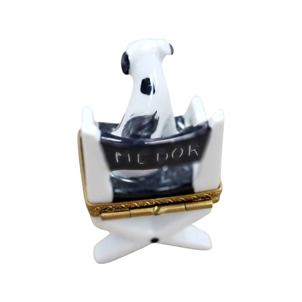 Dog on Director Chair Figurine Porcelain Limoges Dog Furniture French Trinket Box